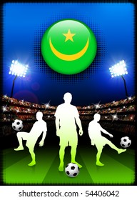 Mauritania Flag Button with Soccer Match in Stadium Original Illustration