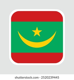 mauritania flag, flat vector square with rounded corners and white border. vector illustration	