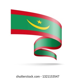 Mauritania flag in the form of wave ribbon vector illustration on white background.