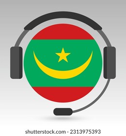 Mauritania flag with headphones, support sign. Vector illustration.