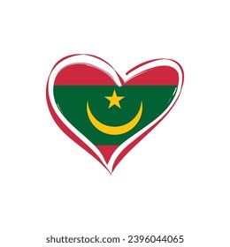 Mauritania flag with a heart shape, isolated on a white background for Mauritania Independence Day. Vector illustration.