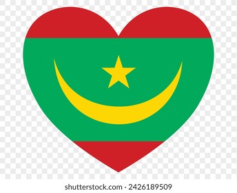 Mauritania flag in heart shape isolated  on  transparent  background. vector illustration