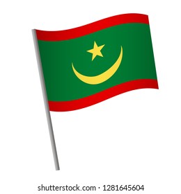 Mauritania flag icon. National flag of Mauritania on a pole vector illustration.