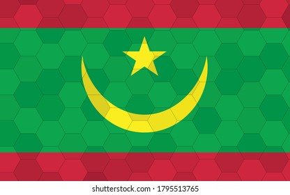 Mauritania flag illustration. Futuristic Mauritanian flag graphic with abstract hexagon background vector. Mauritania national flag symbolizes independence.