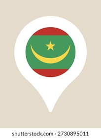 Bandeira da Mauritânia dentro de um mapa branco localização pin icon para viagens nacionais e geografia em um fundo isolado.