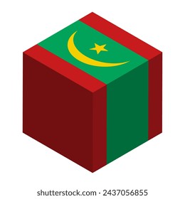 Mauritania flag - isometric 3D cube isolated on white background. Vector object.