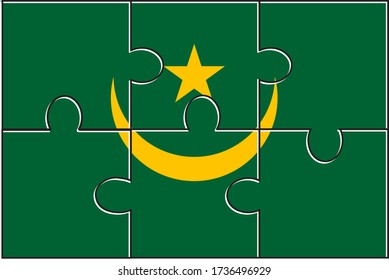 Mauritania Flag Jigsaw Puzzle. Vector illustration. 6 pieces of puzzles. Simple puzzles for kids