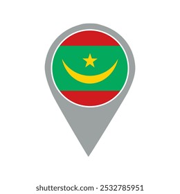 mauritania flag location pin, flag application, Flag on Location Pin, graphic design, map pointer, vector illustration.