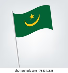 Mauritania Flag with Metal Pole. Vector illustration.