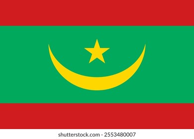 Mauritania flag in official colors, dimensions and aspect ratio. Vector flag symbolizing national pride, identity, heritage, patriotism and authority