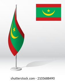 MAURITANIA flag on flagpole for registration of solemn event, meeting foreign guests. National independence day of MAURITANIA. Realistic 3D vector on white