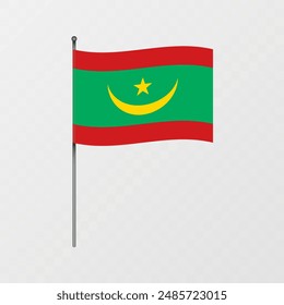 Mauritania flag on flagpole. Vector illustration.