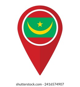 Bandera de Mauritania en el mapa icono de punto de referencia aislado. Bandera de Mauritania