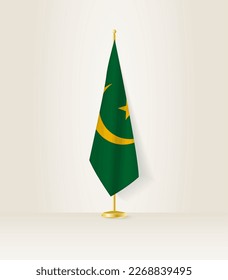 Bandera de Mauritania en un puesto de bandera. Ilustración vectorial.