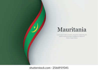 Mauritania flag on Waving ribbon. Template for independence day