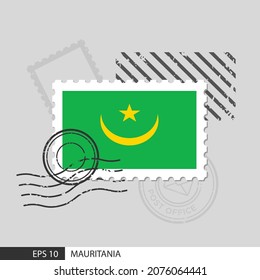 Mauritania flag postage stamp. Isolated vector illustration on grey post stamp background and specify is vector eps10.