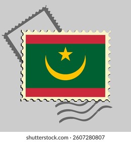 Mauritania flag postage stamp. Isolated vector illustration on grey post stamp background