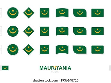 Mauritania flag set, simple flags of Mauritania with three different effects. Vector illustration.