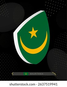 Mauritania Flag Shield icon in 3D on Dark Modern Abstract Rugby Background. Perfect for sports events, heritage themes, national celebrations, and patriotic designs.