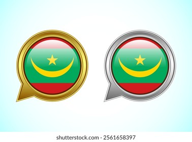 Mauritania flag speech bubble. Speaking flag icon in gold and silver color