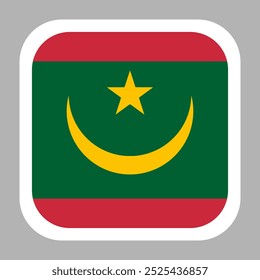 Mauritania flag square flat vector with rounded corners and white border, vector illustration