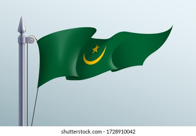 Mauritania flag state symbol isolated on background national banner. Greeting card National Independence Day of the Islamic Republic of Mauritania. Illustration banner with realistic state flag.