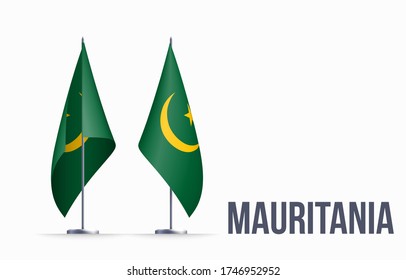 Mauritania flag state symbol isolated on background national banner. Greeting card National Independence Day of the Islamic Republic of Mauritania. Illustration banner with realistic state flag.