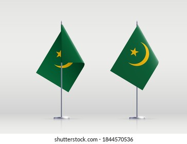 Mauritania flag state symbol isolated on background national banner. Greeting card National Independence Day of the Islamic Republic of Mauritania. Illustration banner with realistic state flag.