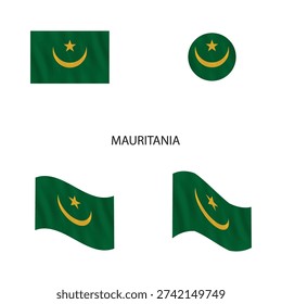 Mauritania flag variations waving in the wind, symbolizing national identity and cultural heritage in different styles and viewpoints