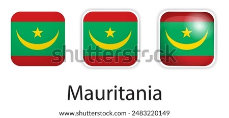 Mauritania flag vector icons set in the shape of rounded square