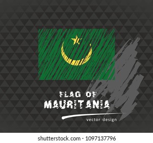 Mauritania flag, vector sketch hand drawn illustration on dark grunge background