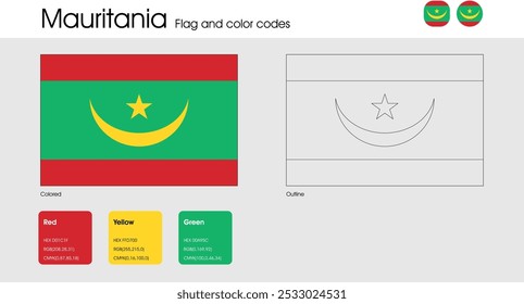 Versión de la bandera de Mauritania de colores, contorno e iconos