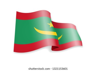 Mauritania flag in the wind. Flag on white background vector illustration