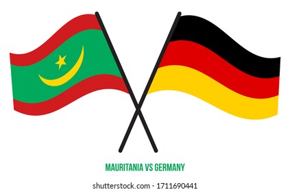 Mauritania and Germany Flags Crossed And Waving Flat Style. Official Proportion. Correct Colors.