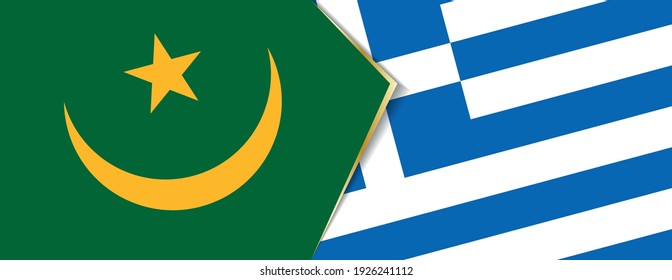 Mauritania and Greece flags, two vector flags symbol of relationship or confrontation.