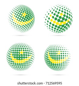 Mauritania halftone flag set patriotic vector design. 3D halftone sphere in Mauritania national flag colors isolated on white background.