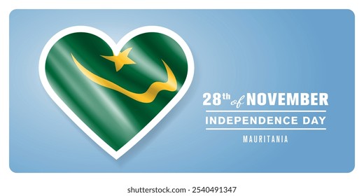 Tarjeta de felicitación del día de la independencia de Mauritania feliz, Ilustración vectorial de Anuncio. Fiesta nacional mauritana 28 de noviembre elemento de diseño con bandera 3D