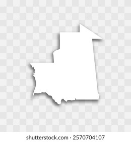 Mauritania high detailed vector representation of country silhouette. White color on transparent background with dropped shadow. For educational, decorative, or informational use.