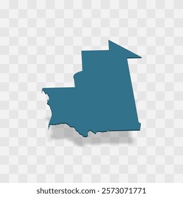 Mauritania high detailed vector representation of country silhouette. 3D map on transparent background with dropped shadow. For educational, decorative, or informational use.