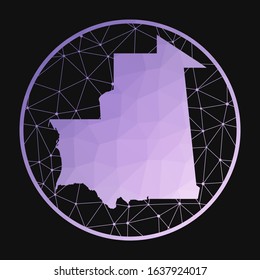 Mauritania icon. Vector polygonal map of the country. Mauritania icon in geometric style. The country map with purple low poly gradient on dark background.
