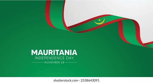 Dia da Independência da Mauritânia 28 de novembro bandeira fita vetor cartaz