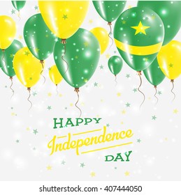 Mauritania Independence Day Celebration Balloons. Flying Rubber Celebration Balloons in Colors of the Mauritania National Flag. Happy Mauritania Day Celebration Balloons, Stars and Sparkles.