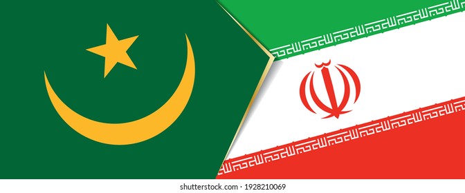 Banderas de Mauritania e Irán, dos banderas vectoriales símbolo de relación o confrontación.