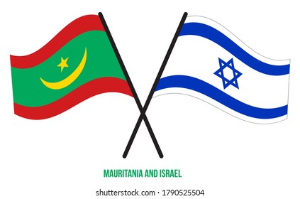 Mauritania and Israel Flags Crossed And Waving Flat Style. Official Proportion. Correct Colors.