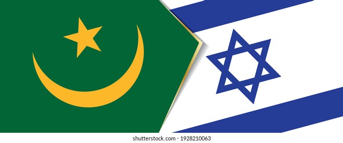 Mauritania and Israel flags, two vector flags symbol of relationship or confrontation.