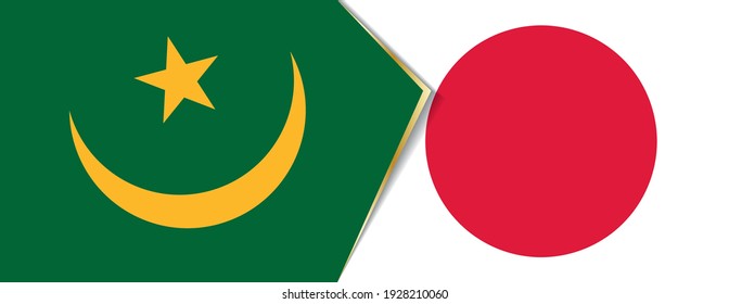 Mauritania and Japan flags, two vector flags symbol of relationship or confrontation.