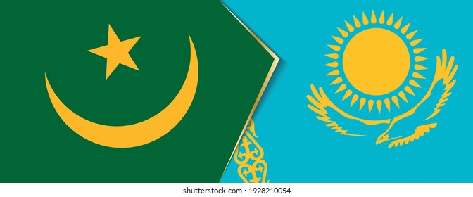 Mauritania and Kazakhstan flags, two vector flags symbol of relationship or confrontation.