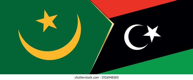 Mauritania and Libya flags, two vector flags symbol of relationship or confrontation.
