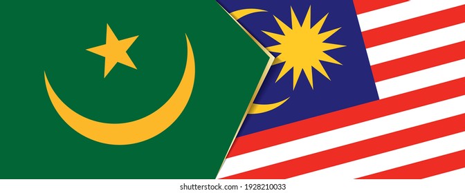 Mauritania and Malaysia flags, two vector flags symbol of relationship or confrontation.
