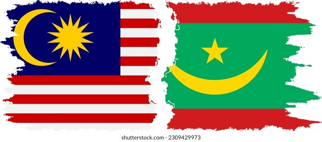 Mauritania and Malaysia grunge flags connection, vector